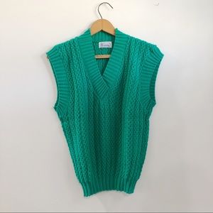 Vintage Green Sleeveless Sweater Vest Brunny